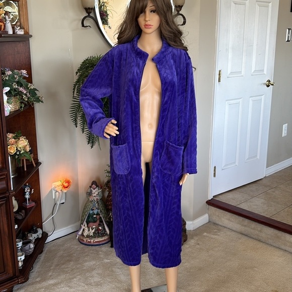 NWOT Collections Etc Vintage Purple Zip Up Robe Duster House Coat Cozy Midi - Picture 13 of 15